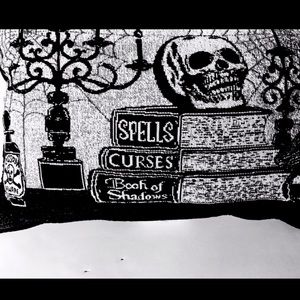 Halloween Skull Pillow Candlelabra Poison Spell Books Black